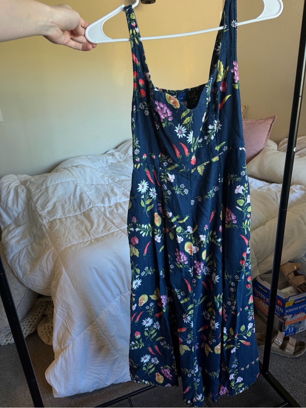 Old Navy Navy Floral Midi Dress with Multicolor Blooms